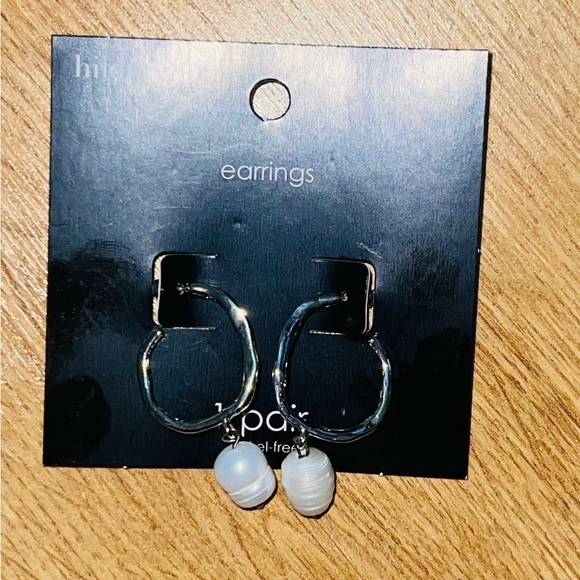 Hildie & Jo Silver Hoop Earrings with Pearl Charm - Picture 4 of 5